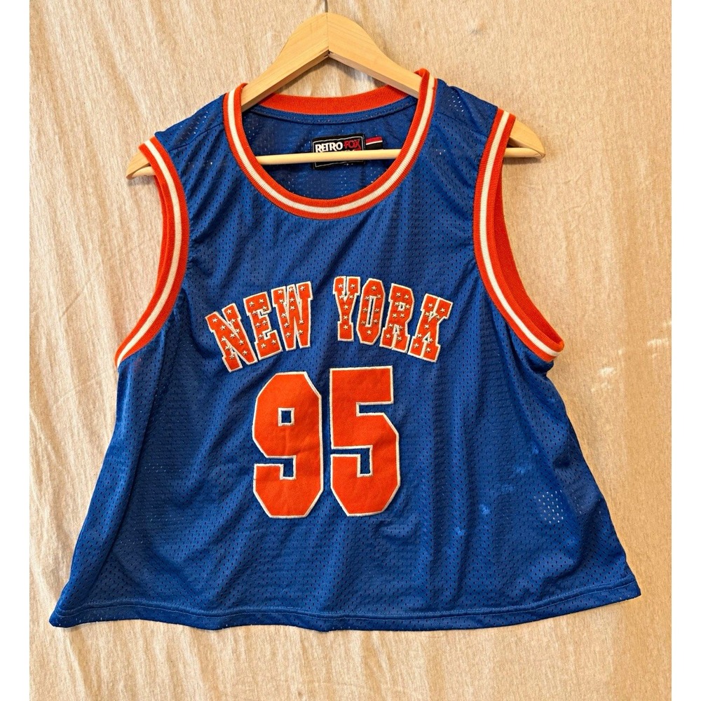 Retro Fox New York #95 Blue Mesh Breathable Embroidered Jersey Tank 3X